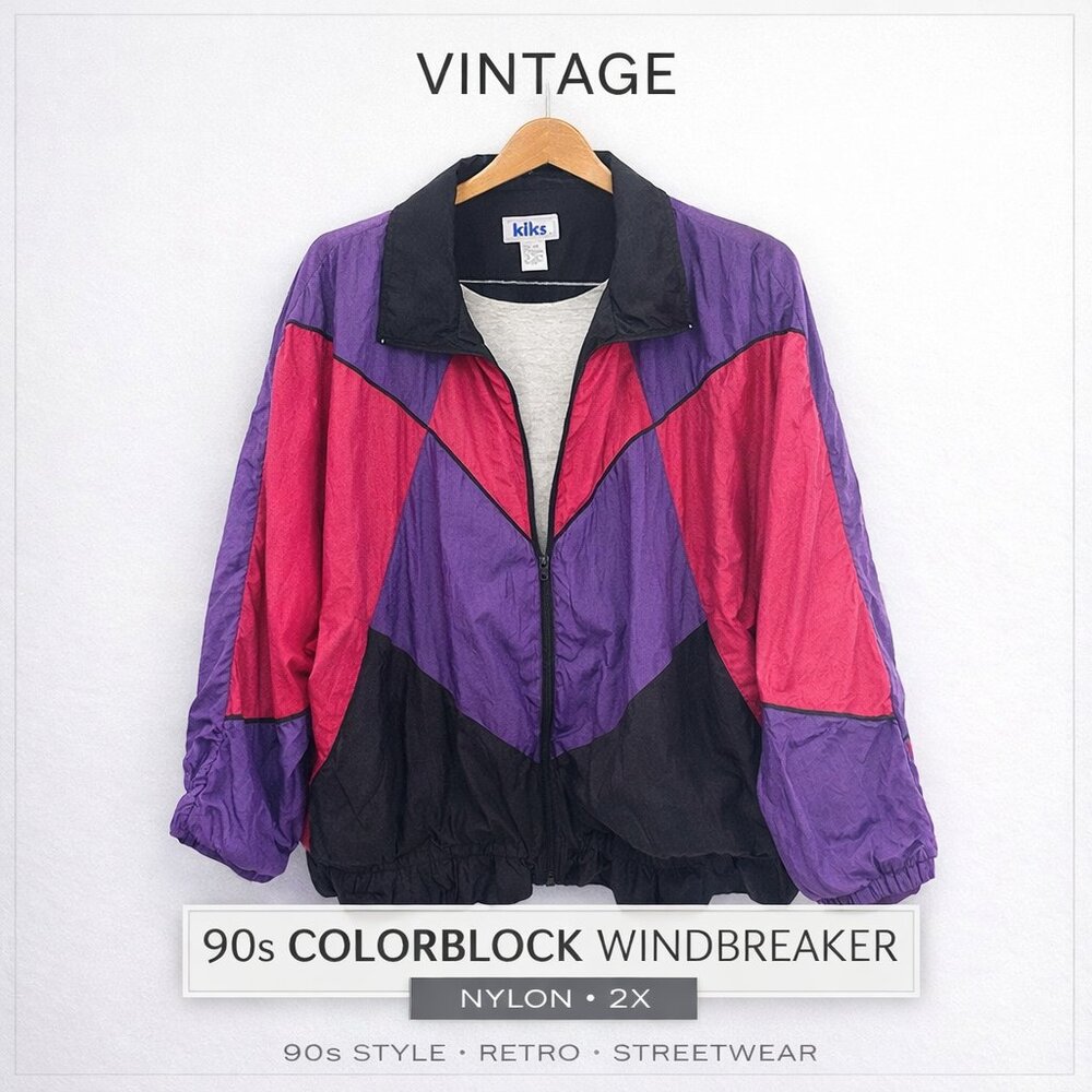 kiks Nylon Colorblock Windbreaker Jacket Pink Purple Black 2X